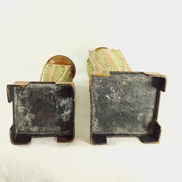 Pillar candle holder PAIR Metal with Patina Finish 2 heights - Picture 8 of 10